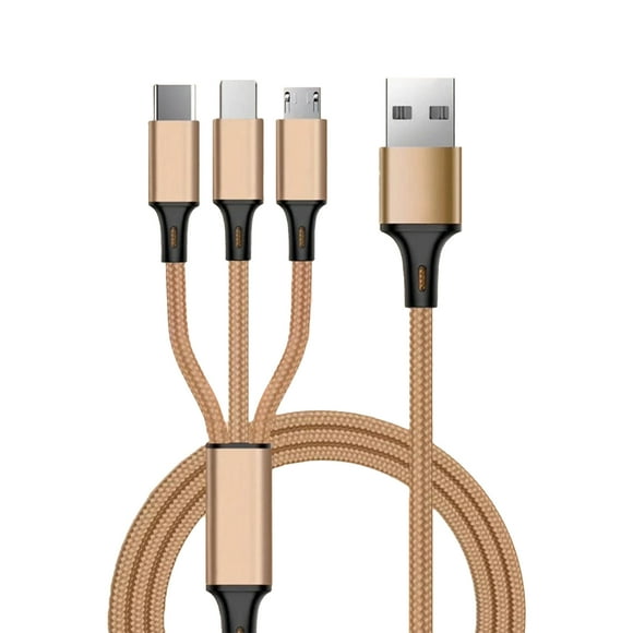 3-in-1 Charging Cord Nylon Braided Universal USB Charging Cord Compatible with i-Product/Type-C/Micro USB Devices, Gold