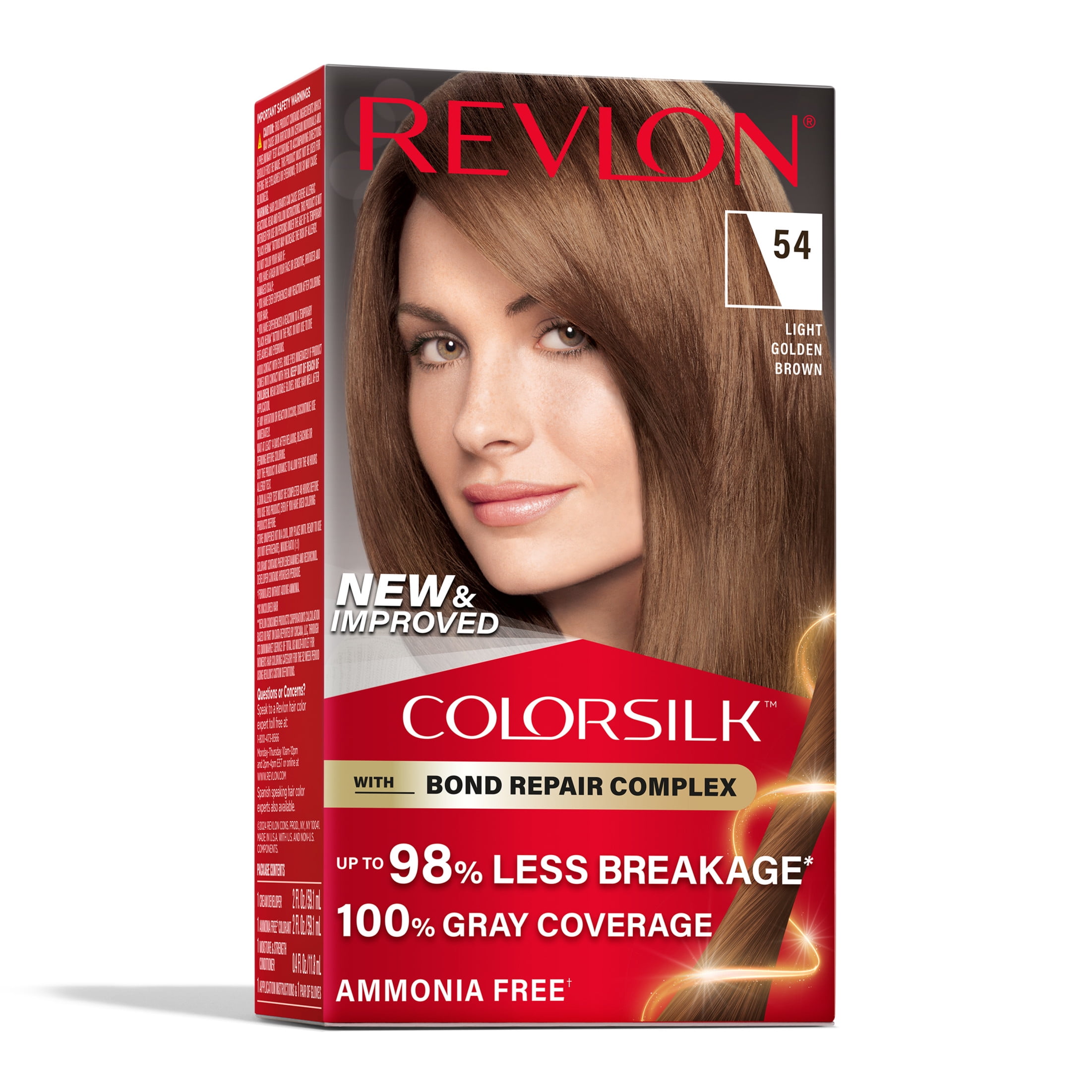 (3 pack) Revlon ColorSilk Permanent Hair Color, Bond Repair Complex, 54 Light Golden Brown, 1 pack  (图3)