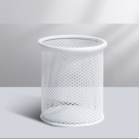 Wire Mesh Pen Holder, Pencil Cup Desk Organizer for Stationery, Scissors, Office Caddy Storage, 3.9" x 3.2"(White)