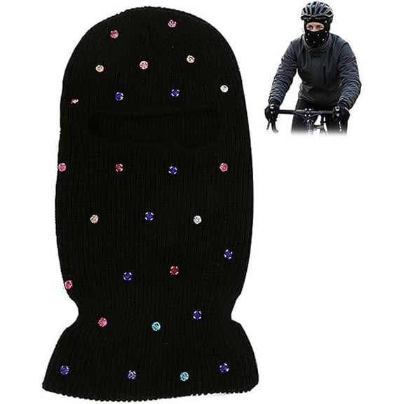 Winter Warm Rhinestone Balaclava – Knitted Full Face Mask for Skiing/Cycling (Unisex)Z