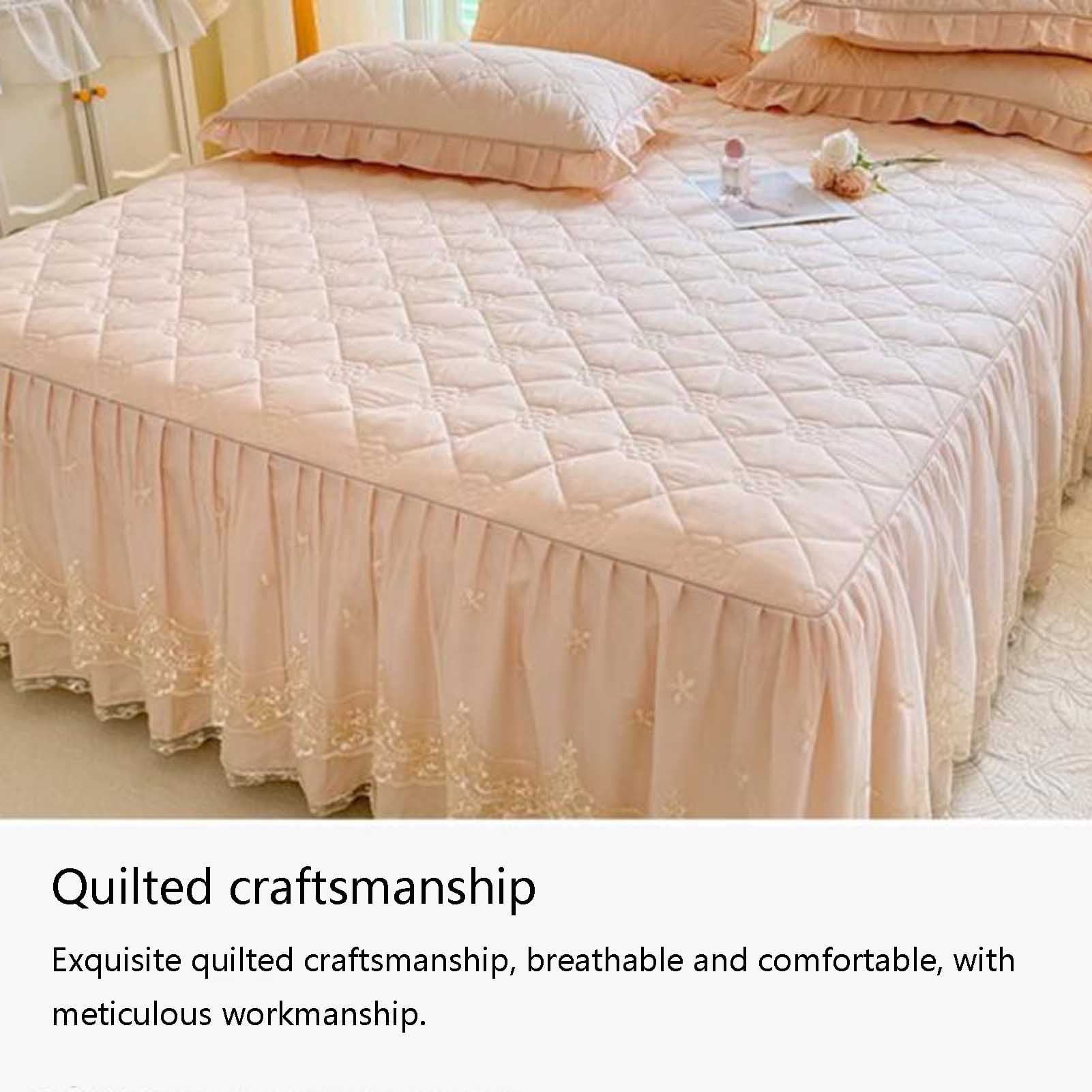 Ruffle Bed Skirt Bedspread, Soft Ruffle Bed Valance, Thicken Lace Edge Fitted Sheet Wrap-Around Dust Ruffle Mattress Cover