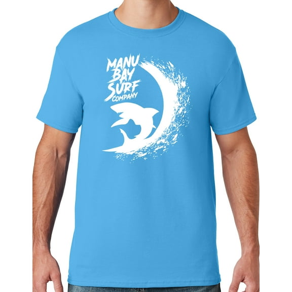Mens Manu Bay Surf Company WHITE SURFING SHARK T-shirt, 4XL Aqua Blue