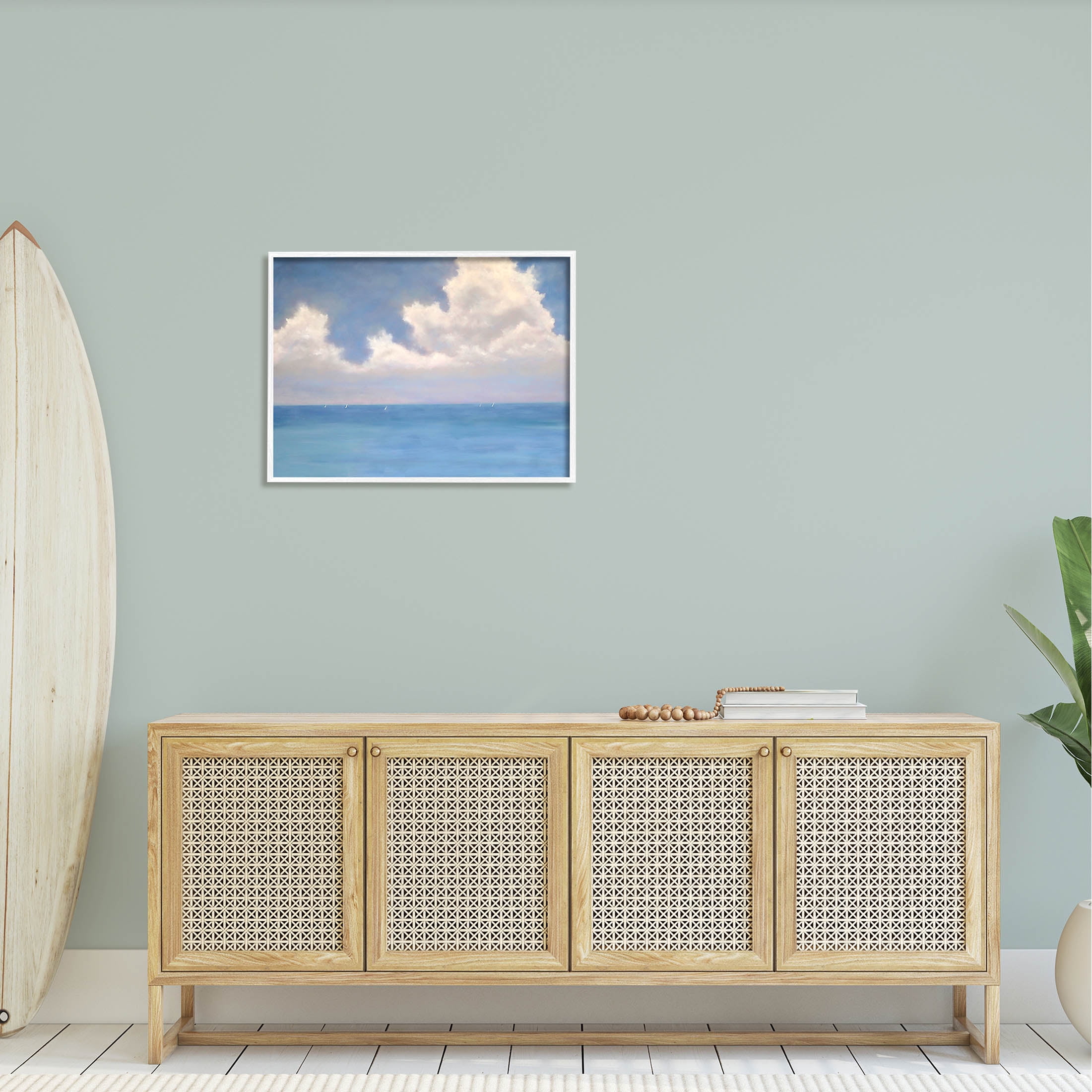 Stupell Industries Fluffy Clouds Deep Blue Ocean Waves Painting White Framed Art Print Wall Art, Design by Catherine Andersen