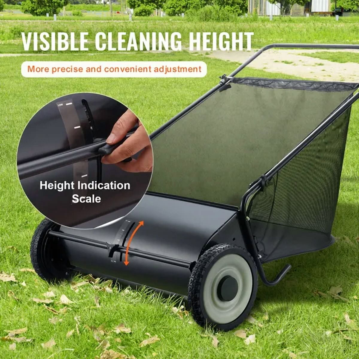 Unbranded 26" 7 Cu Ft Push Lawn Sweepers with 4 Brushes, Strong Rubber Wheels, Sturdy Steel Construction