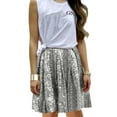thumbnail image 3 of YMNXA Womens Skirt High Waist Solid Color Pleated Sequins Stylish Comfortable Knee Length Skirt For Party Silver L, 3 of 6
