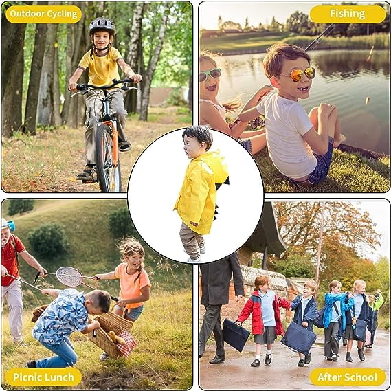 Queilt Yellow Kids Raincoat, 5-8 Years Hooded Rain Poncho Jacket For Girls Boys, Cartoon Cape Rain Coat, Waterproof Rainwear Suit For Outdoor School H