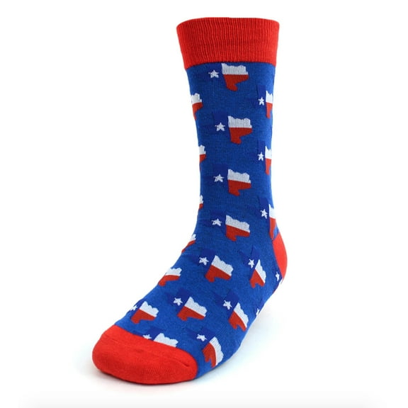 Urban-Peacock Men's Novelty Fun Crew Socks for Dress or Casual - Texas State - Blue with Red