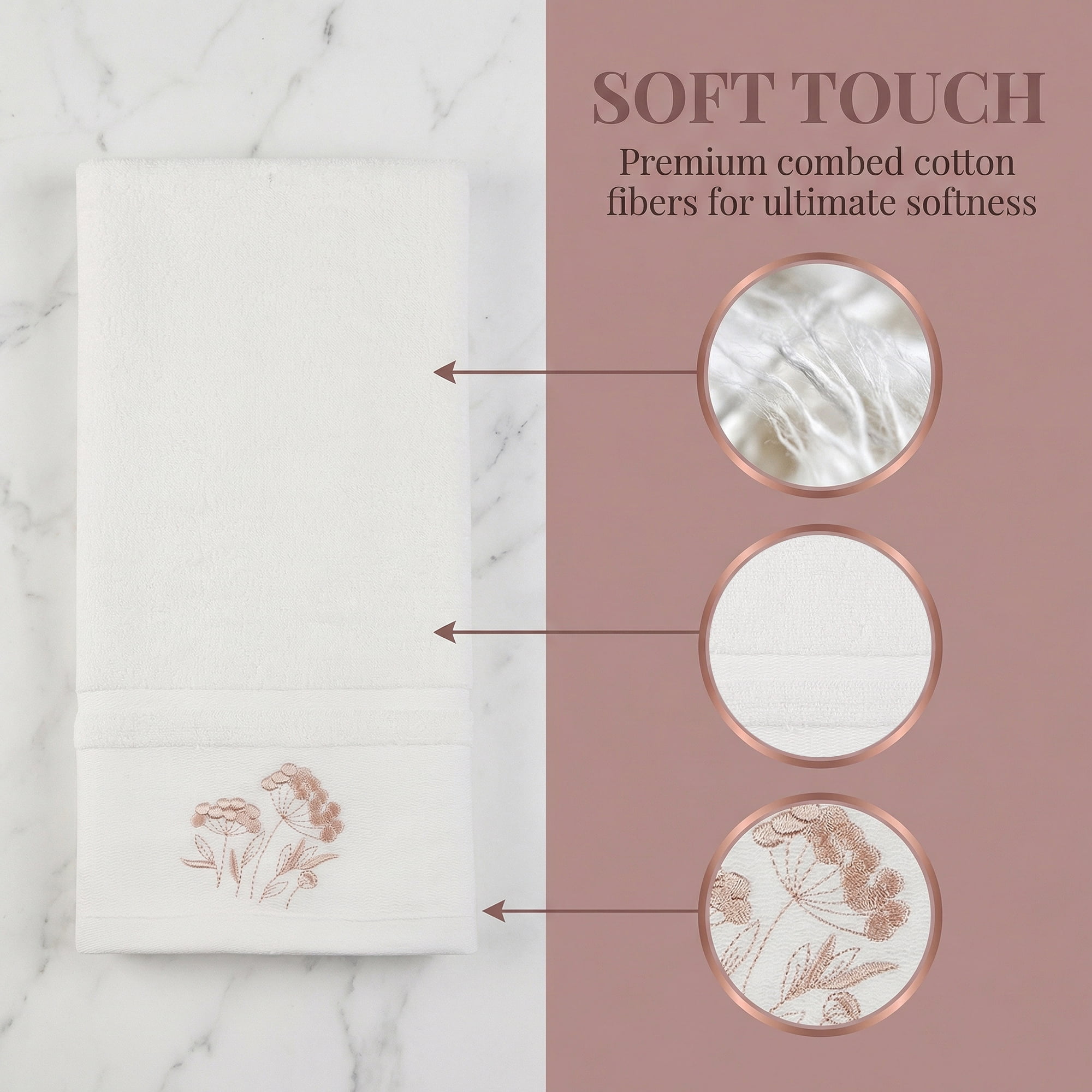 REGALWOVEN Floral Embroidered Hand Towels for Bathroom, Flowers Plant Soft Absorbent Hand Towel Set for Home Decor, 29" x 13" White 4pk