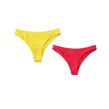 Mashaouyo Women s Bikini Bottoms High Cut Swimsuit Bottom Solid Color Mid Waist Swim Bottoms Pack Of 2 Panties for Women