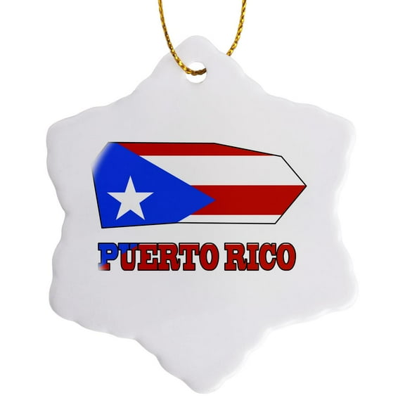 3drose, the Flag of Puerto Rico in the Outline Map and Name of the Country Puerto Rico, 3 inch Snowflake Porcelain Ornament