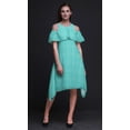 thumbnail image 4 of Bimba Block Printed Womens Ruffle Front Cold Shoulder Swing Shift Dress-Medium, 4 of 6