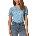 thumbnail image 1 of Blusas de Chiffon para Mujeres INSPIRE CHIC de Manga Corta, Camisas de Trabajo con Estampado Floral, Color Azul Cielo, Talla M, 1 of 6