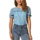 thumbnail image 1 of INSPIRAR CHIC Blusas de Chifón para Mujeres con Mangas Cortas, Con Volantes, Florales, para Trabajo y Oficina, Talla M, Azul Cielo, 1 of 6