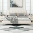 thumbnail image 2 of alazyhome King Size Upholstered Platform Bed Frame, Easy Assemble, Beige, 2 of 6