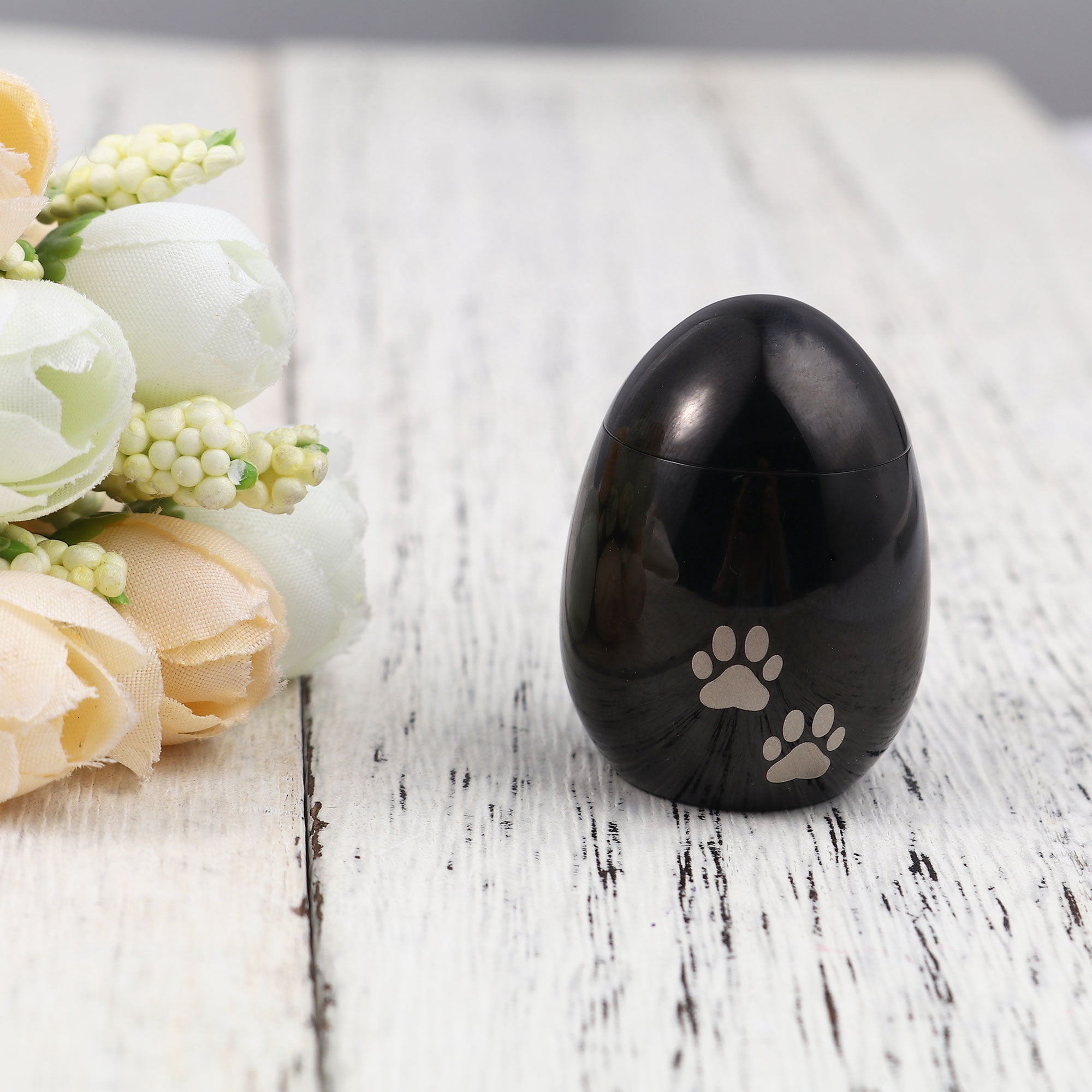 Mini Waterproof Stainless Steel Small Black Pet Cremation Urn for Ashes Holder Handcrafted Paw Print Memorial Dog Ash Container Keepsake with Free Gift Pouch
