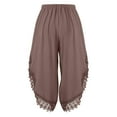 thumbnail image 5 of Womens Summer Cropped Palazzo Wide Leg Pants Lace Trim Trouser Comfort Solid Flowy Elastic Waist Boho Hippie Pants, 5 of 5