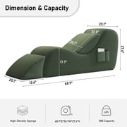 Yoga Curve Chair, Corduroy Yoga Chaise Lounge Chair for Adults, With Lumbar Pillow, Side Pocket, Ottoman, Modern Yoga Couch for Stretching and Relaxation, Green