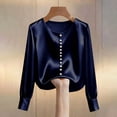 thumbnail image 4 of Women's Solid Color Casual V-Neck Long Sleeve Top for Summer, 4 of 5