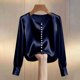 thumbnail image 2 of TaTaai Women's Loose Fit Summer Top Long Sleeve V-Neck Solid Color Pearl Accent Professional Office Casual Blouse Gift, 2 of 5