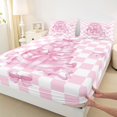 thumbnail image 3 of Homewish Kawaii Bowtie Ribbon Twin Sheet Sets,Classic Geometric Checkered Twin Fitted Sheet,Pink White Flat Sheet For Girl Kids,Luxury Bedroom Decor,3-Piece, 3 of 7