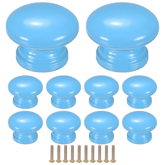 Uxcell 10-Pack Kicthen Cabinet Knobs, 1-5/16 In(33mm) Solid Wood Round Drawer Pull Handle, Drawer Knob Hardware [Blue]