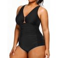 thumbnail image 3 of GHSDFBB Women Plus Size One Piece Swimsuits V Neck Tummy Control Bathing Suits Retro Ruched Swimwear, 3 of 5