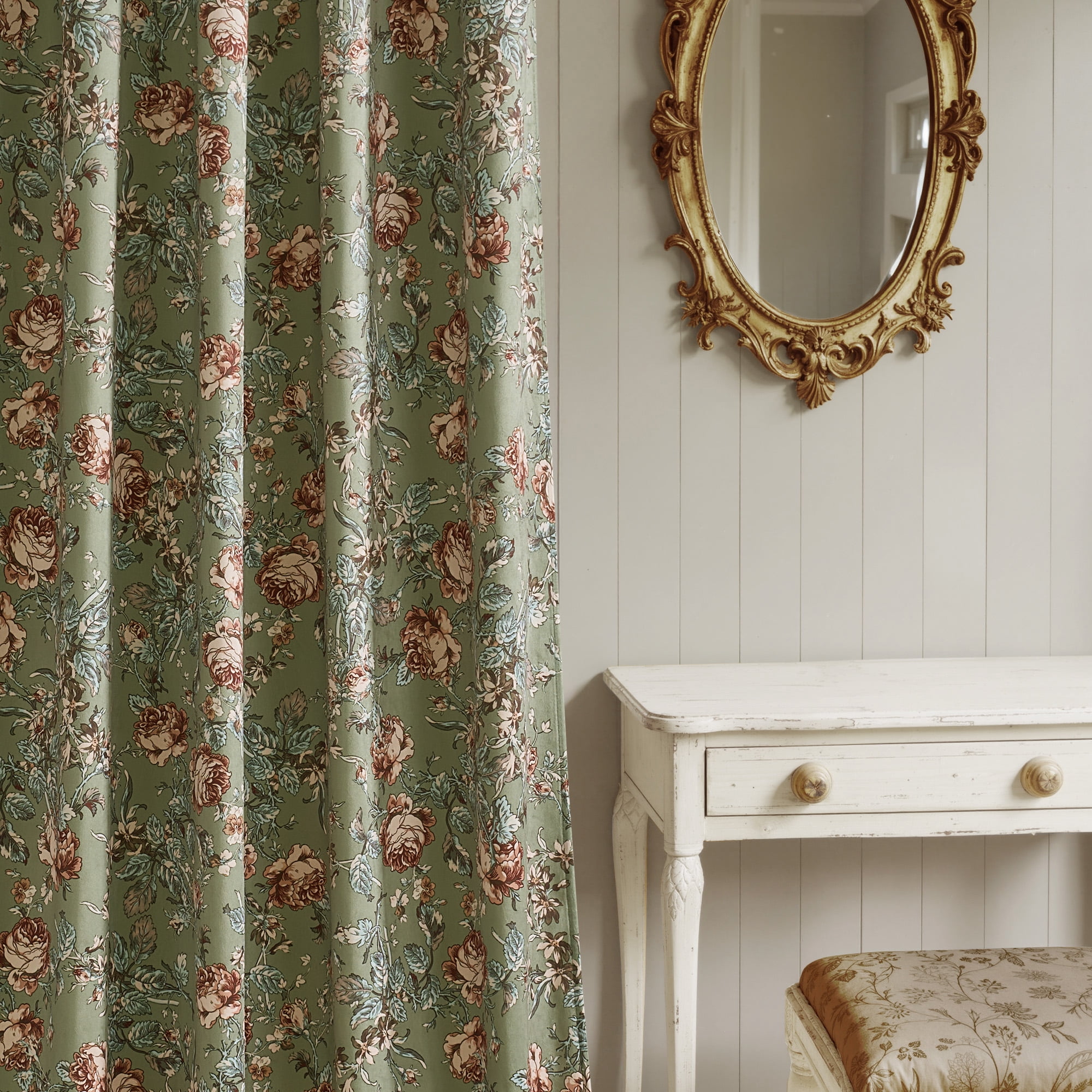 StangH Green Floral Curtains for Living Room, Soft Velvet Peony Print with Cottage Privacy Window Drapes for Living Room, Sage Green, W52 x L84, 2 Panels