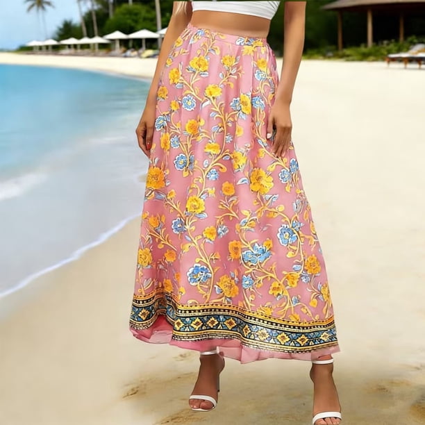 TaTaai Women Spring Summer Casual Chiffon Printed Midi Skirt Loose Fit Lightweight Fashion Elegant Comfortable Midi Skirt Gift