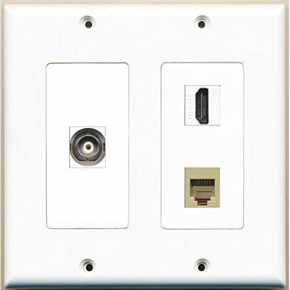 RiteAV - 1 Port HDMI 1 Port Phone RJ11 RJ12 Beige 1 Port BNC - 2 Gang Wall Plate
