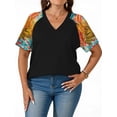 thumbnail image 3 of WellSize Plus Size Womens T Shirts Color Block V Neck Tops Casual Summer Short Sleeve Tunic Blouses, 3 of 8