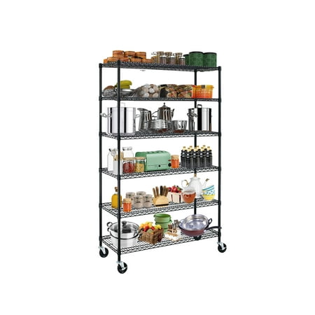 

6 Tier Shelf Organizer for Kitchen 6000lbs Capacity Height Adjustable Wire Shelving Unit Rack 48Lx18Wx76.7H Metal Bathroom Storage Shelves for Bedroom Laundry Room Metal Shelves with Wheels