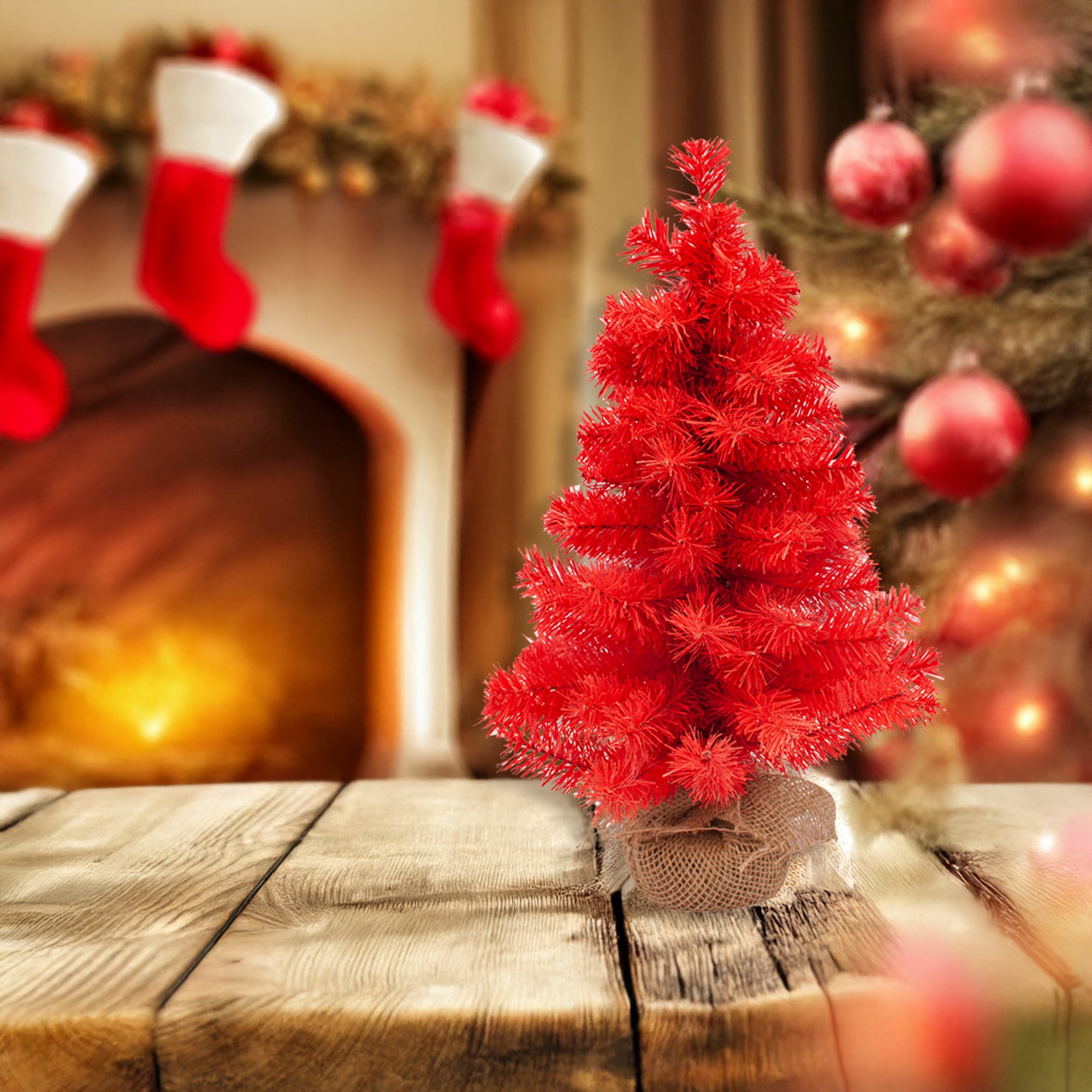 Pine Christmas Tree with Natural Jute Base - 18" - Scarlett Red