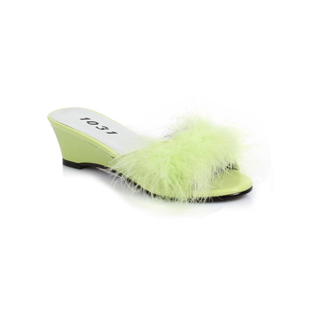 Ellie Shoes E-171-Phoebe 2 Heel Satin Maribou Slippers Children XL / Green