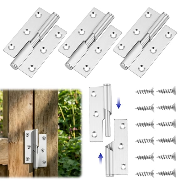 4 Pcs 3 inch Rising Butt Lift Off Door Hinges Stainless Steel Self Closing Hinges with Mounting Screws for Door Case Lid Wooden Box Chest (Left Design)