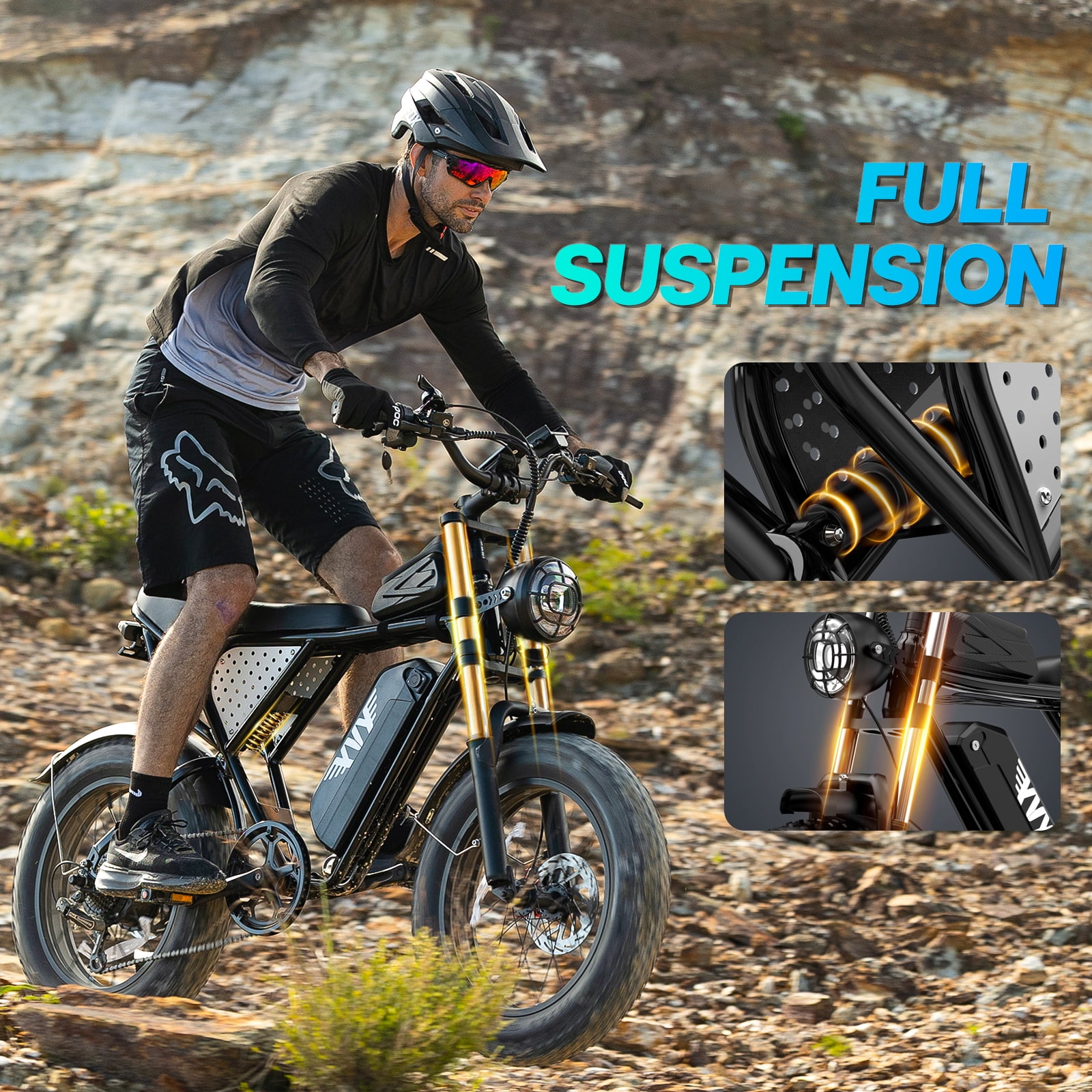 BopzinOff-Road Electric Bike for Adults 1500W, 28-35MPH (PAS Mode)., 48V 20Ah Removable Battery, 30-80 Miles Range, 20" Fat Tire Electric UL2849