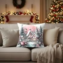 Neoyler Christmas Pillow Cover Christmas Decorations Soft Breathable Cotton Fabric Hidden Zipper Machine Washable Cozy Festive Throw Accent for Sofa Living Room Bedroom Pink 17.7x17.7in