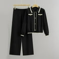 thumbnail image 2 of Simua Outfits Stes for Women Knit Cute Faux Button Lapel Shirts and Stretch Wide Leg Pants Sets Colorblock Sweatsuits, 2 of 5