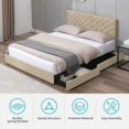 thumbnail image 4 of Platform Bed Frame with 4 Large Storage Drawers, King Size Bed Frame with Adjustable Tufted Headboard Beige - Full, 4 of 5