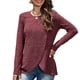 thumbnail image 1 of Blusa de punto de manga larga con rayas rojas, cuello redondo, dobladillo asimétrico y corte holgado informal, 1 of 6