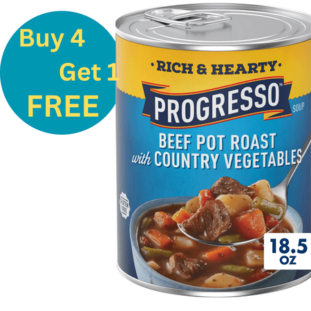 Progresso Beef Pot Roast with Country Vegetables Canned Soup, 18.5 oz,Buy 4 Get 1 Free.
