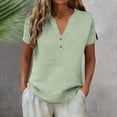 thumbnail image 3 of Hilenly Womens Summer Tops V Neck Short Sleeve Cotton Lien Shirts Dressy Casual Blouse Spring Vacation Tshirts Clothes, 3 of 7