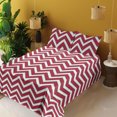 thumbnail image 2 of Chevron Sheet Set, Abstract Zigzag Pattern Modern Geometric Orderly Repeated Pattern, Fitted & Flat Sheet with Pillowcase Bedding Accent 4 Pcs Set, Full, White Dark Pink and Black, by Ambesonne, 2 of 5