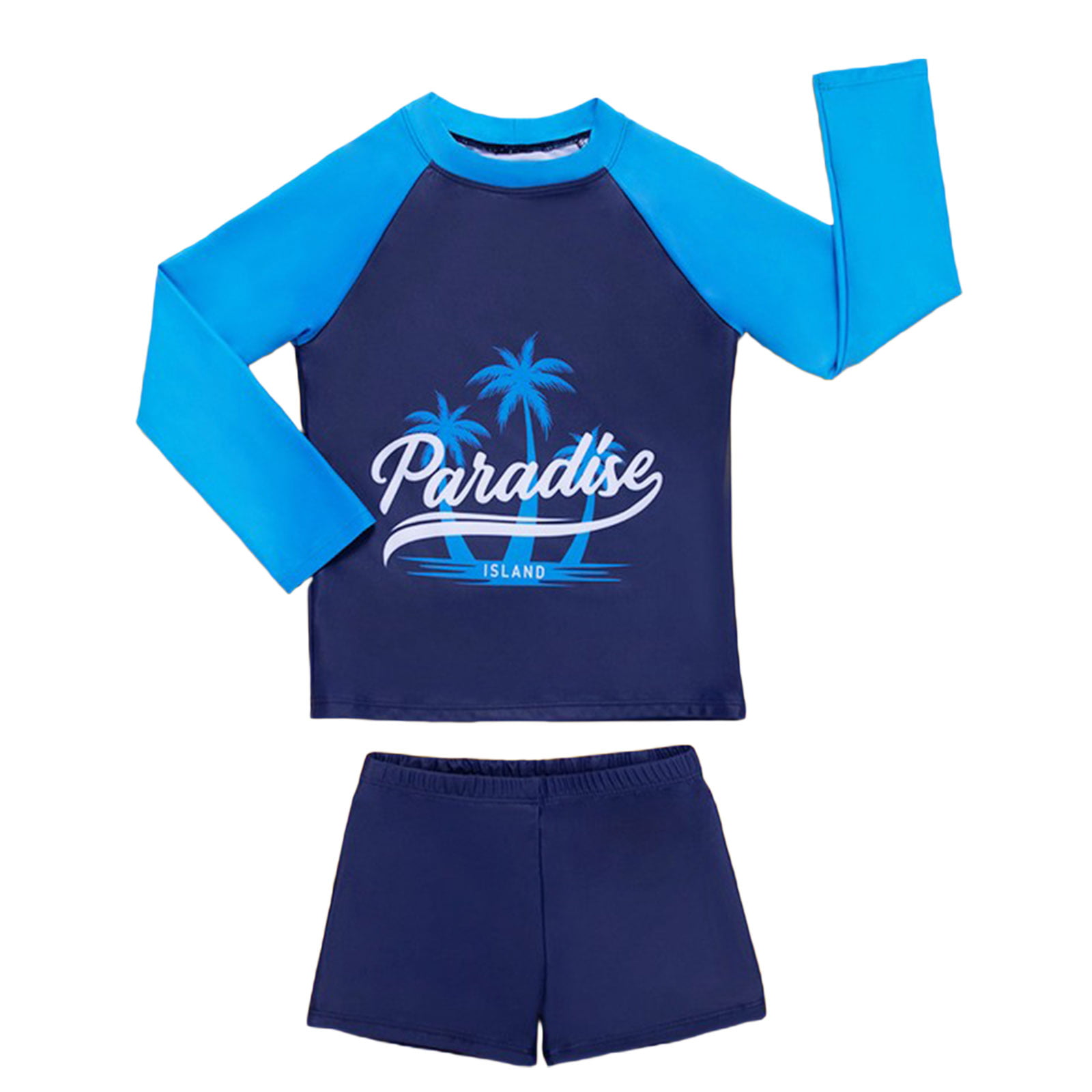 Freebily Kids Boys Girls 2 Piece Swimsuit Long Sleeve Rash Guard Set Sun Protection Rash Vest with Trunks Swimwear