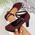 thumbnail image 2 of Gpaecead Women's Platform Chunky High Heel Dress Shoes Faux Suede Texture Cross Ankle Strap Shoes For Casual Burgundy, 2 of 8
