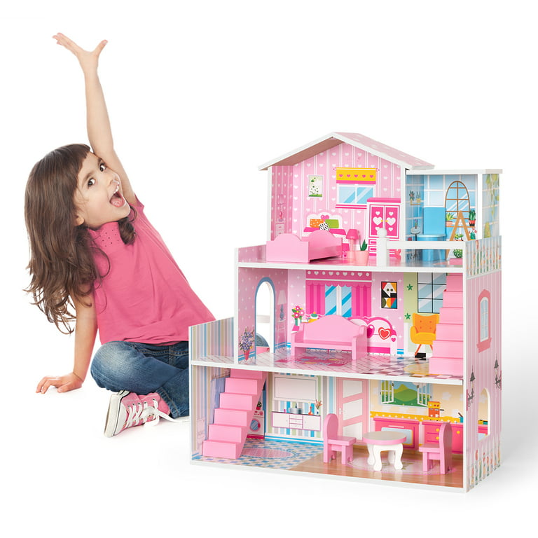 Beefunni 36 inch Dollhouse Playset Girl Toys, 11 Rooms with Doll Toy Figures Toddler Playhouse Christmas Birthday Gifts for 3 4 5 6 7 Year Old Girls
