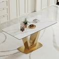 thumbnail image 3 of 0.47" Thick Sintered Stone Composite Tempered Glass Top Dining Table with V-Shape Stainless Steel Base, 3 of 9