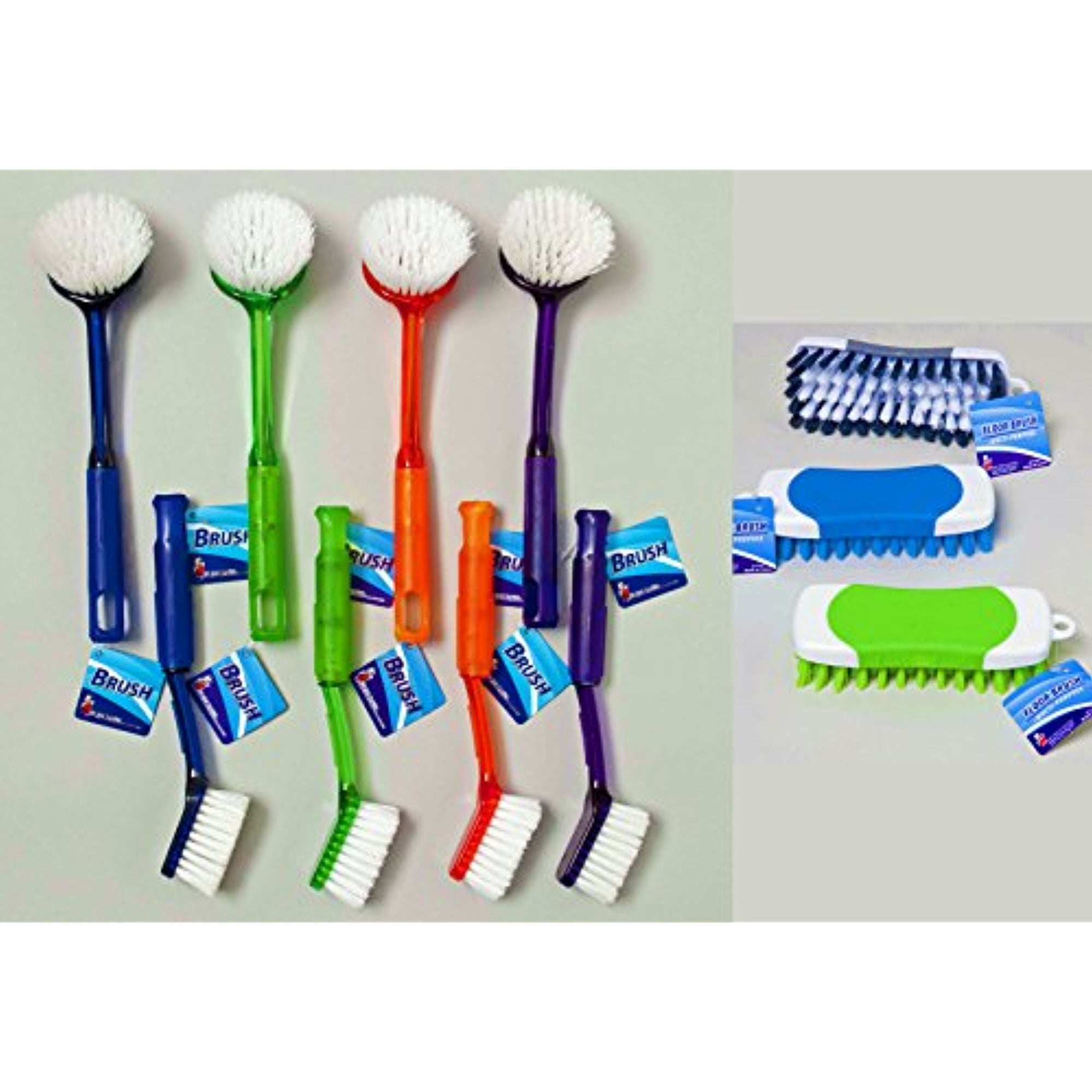 Set of 3 Scrub Brushes, 1 Long Handle Round, 1 Long Handle Rectangle