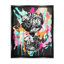Stupell Industries Urban Flowers Graffiti Abstract Painting Black Floater Framed Art Print Wall Art, 25 x 31
