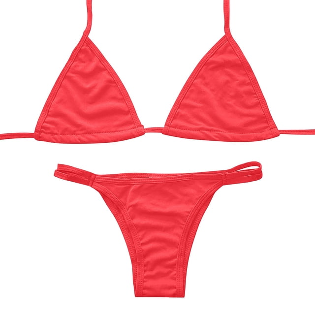 Ketyyh-chn99 Women Bikini 2024 Bikini Tops High Waisted 2 Piece Bikini Set for Women Tummy Control Color Block Striped Swimsuit Knit Ribbed Bathing Suit Red,M