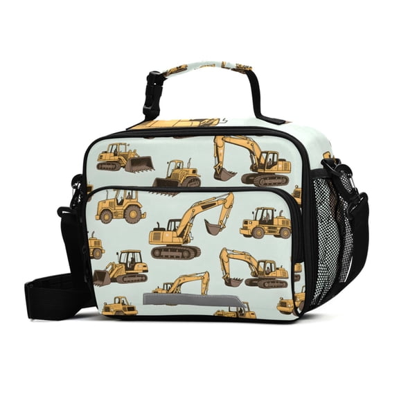 ALAZA Cartoon Excavator Vehicle Lunch Box Insulated Cooler Bag Reusable Tote Bags Shoulder Strap